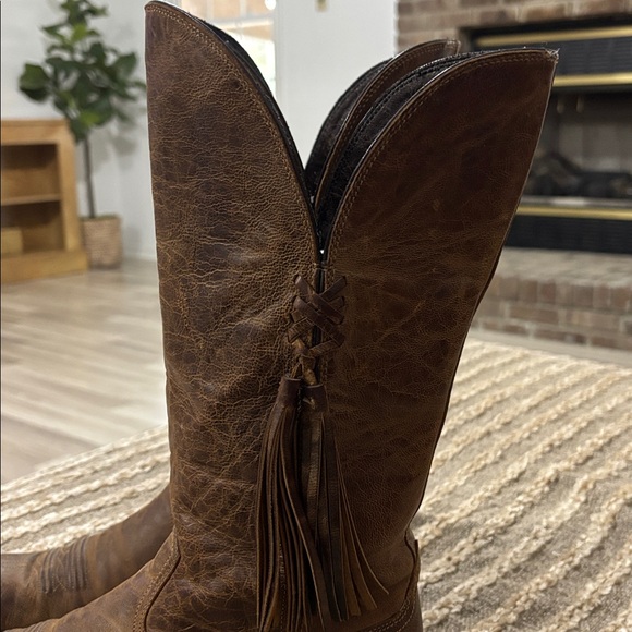 Ariat Women Brown Zipper Tassel Cowboy Leather Western Boots Size 8 - Picture 5 of 16